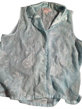 Oscar de la Renta Pink Label Vintage Mint Green Floral Sleepwear sz M Lace